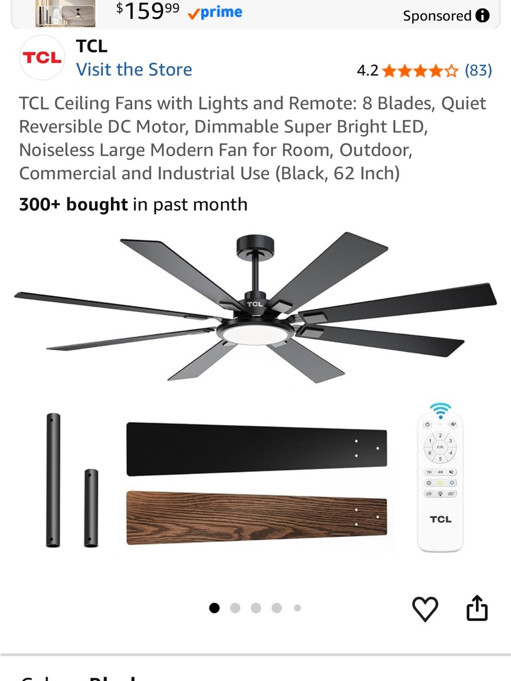 NEW TCL 52” Ceiling Fan w/LED light & remote. HFSB-60000ADWD-00 FS